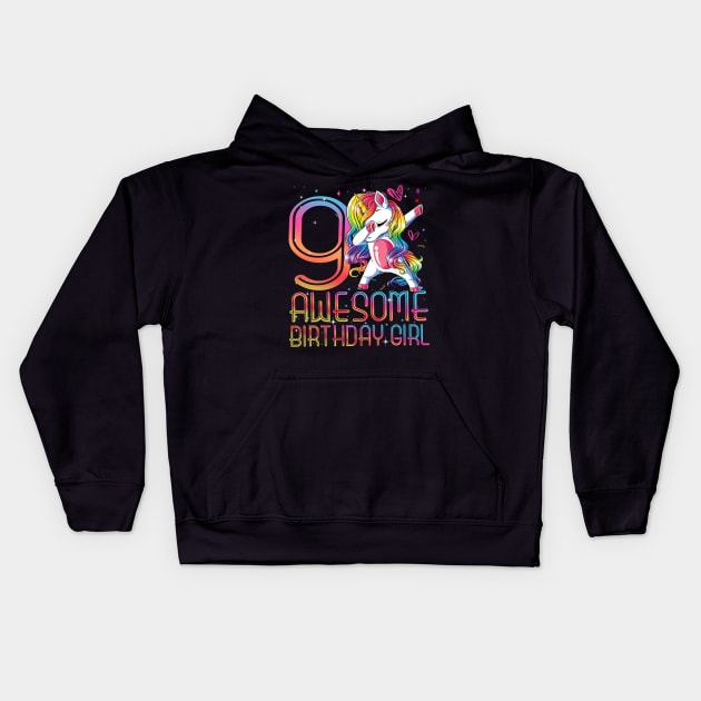 9th Birthday Girl 9 Years Old Awesome Unicorn Dabbing Bday Kids Hoodie by The Design Catalyst